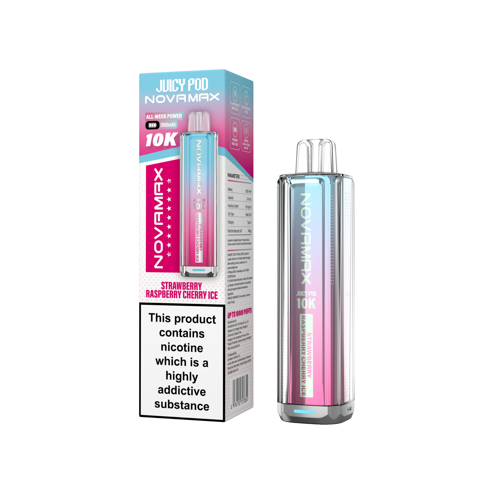 Buy Juicy Pod Novamax 10k Prefilled Pod Vape Kit Pack of 5 Strawberry Raspberry Cherry Ice