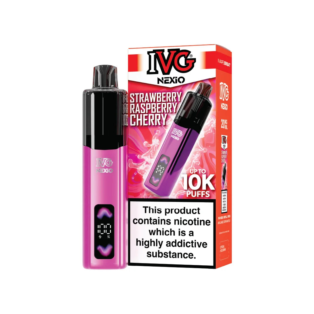 Buy IVG Nexio 10k Pod Vape Kit Box of 5 Strawberry Raspberry Cherry