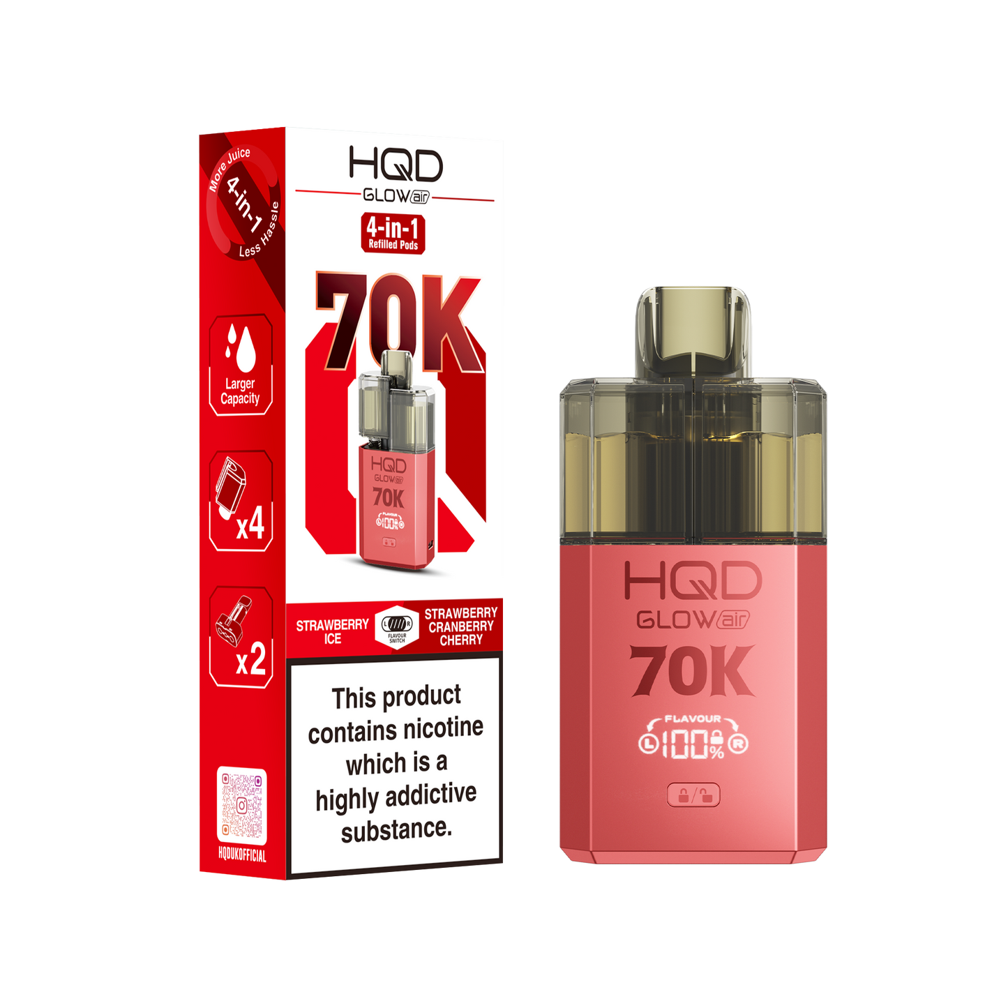 HQD Glow Air 70K Prefilled Pod Vape Kit Box of 5