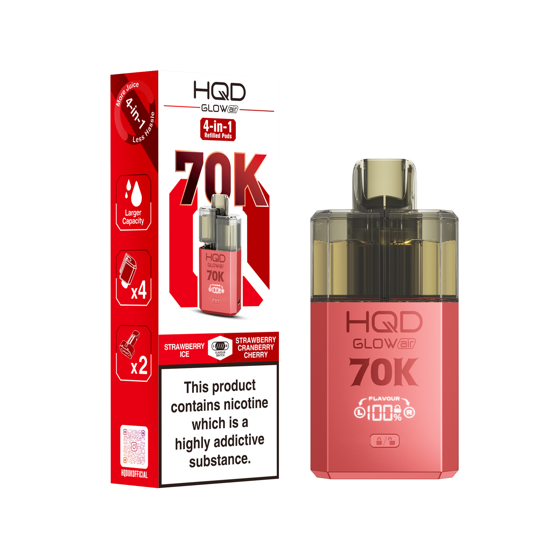 HQD Glow Air 70K Prefilled Pod Vape Kit Box of 5