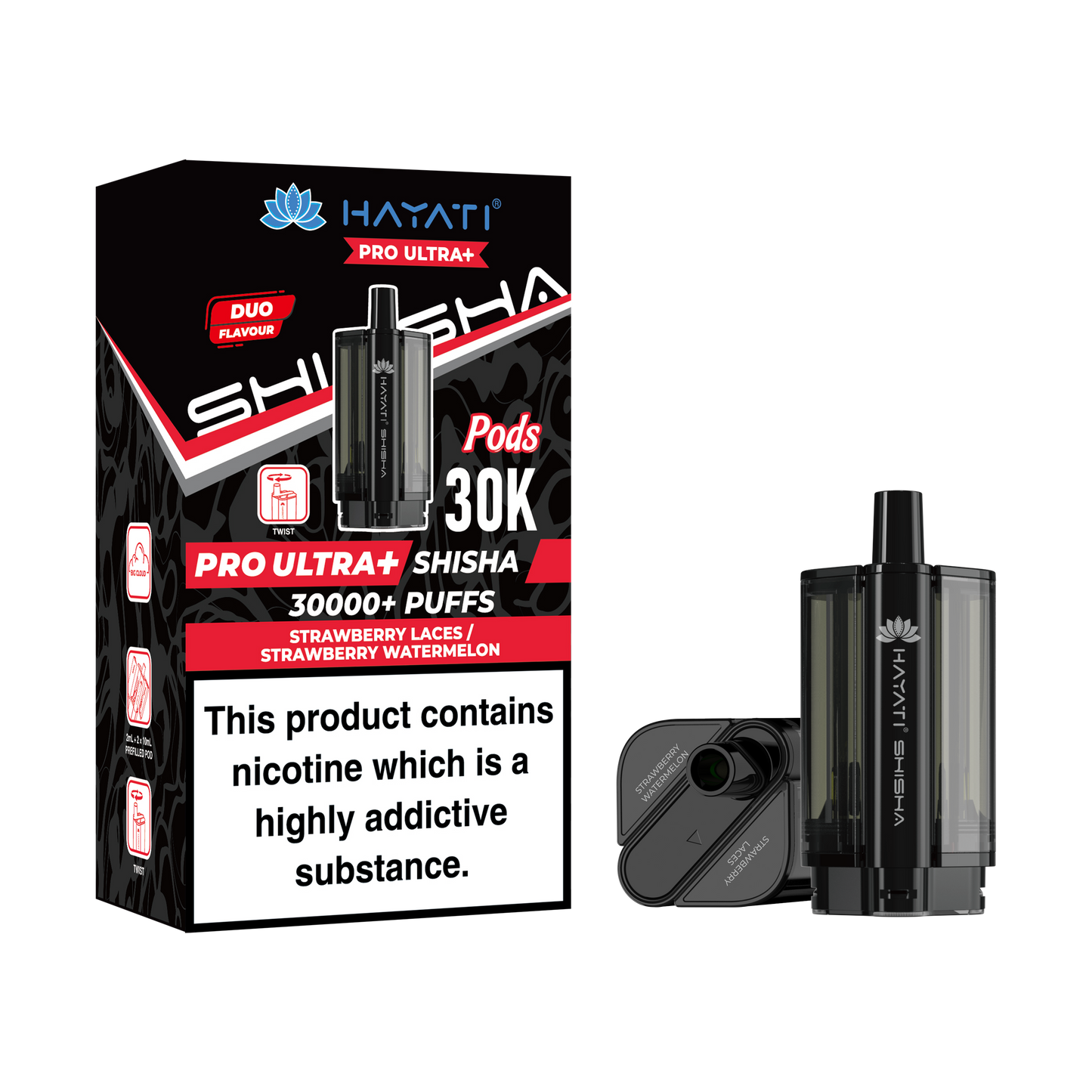 Buy Hayati Pro Ultra Plus Shisha 30k Prefilled Pods Box of 5 Strawberry Laces Strawberry Watermelon