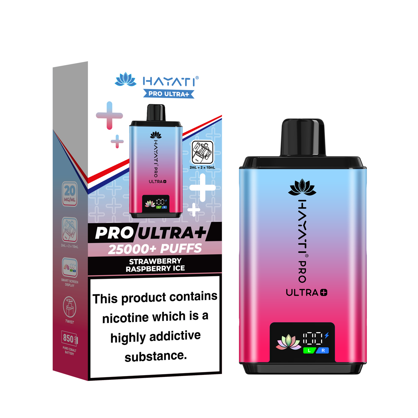 Buy Hayati Pro Ultra Plus 25k Prefilled Vape Kit Box of 5 Strawberry Raspberry Ice