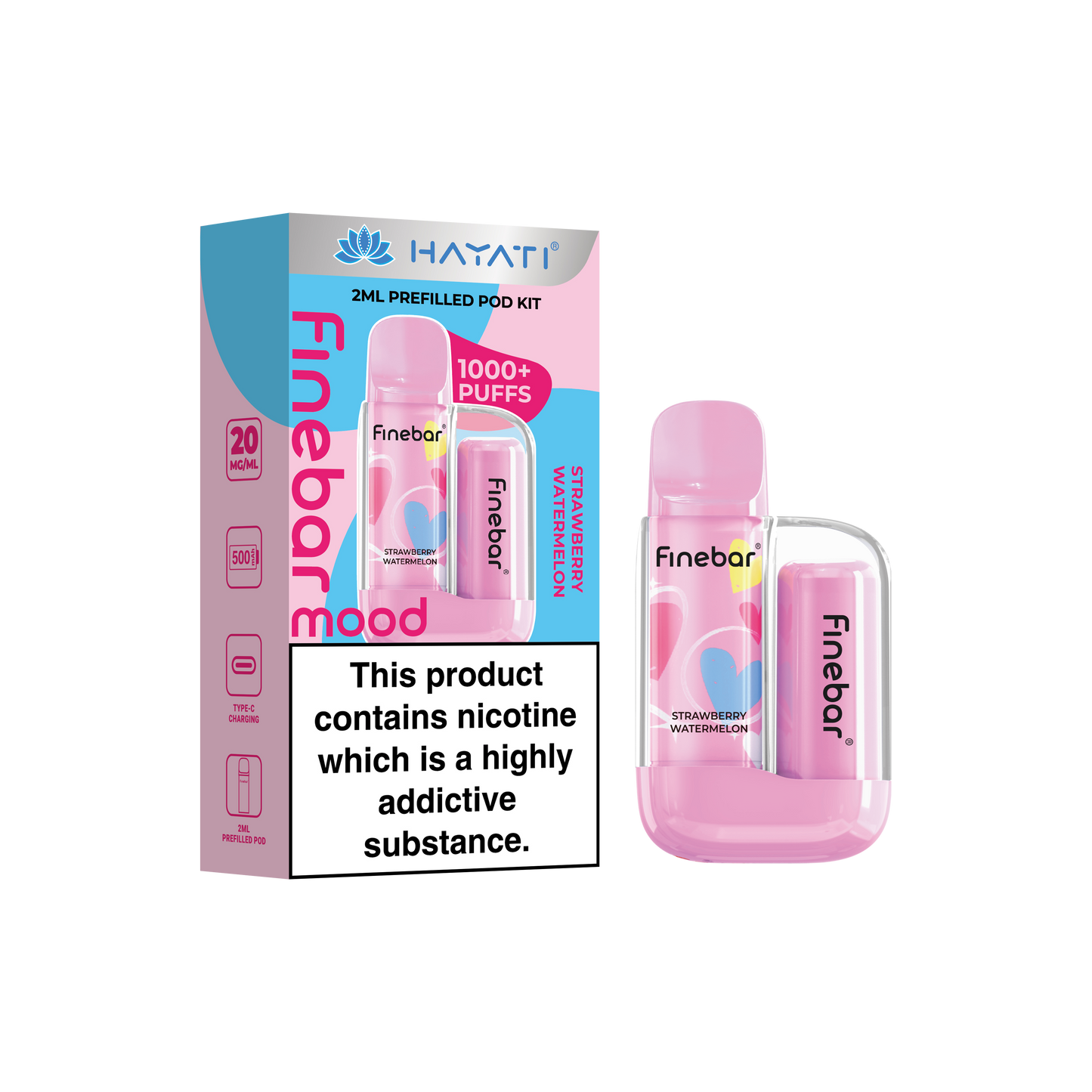Buy Hayati Finebar Mood Pod Vape Kit Box of 10 Strawberry Watermelon