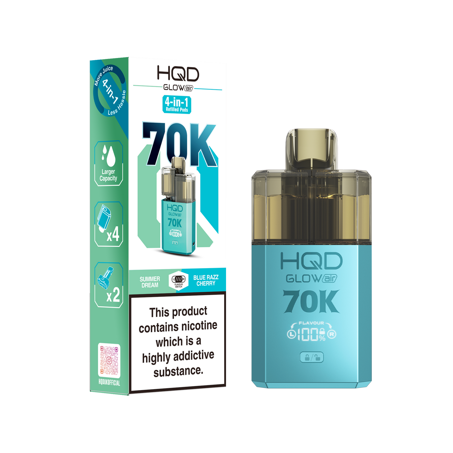 HQD Glow Air 70K Prefilled Pod Vape Kit Box of 5
