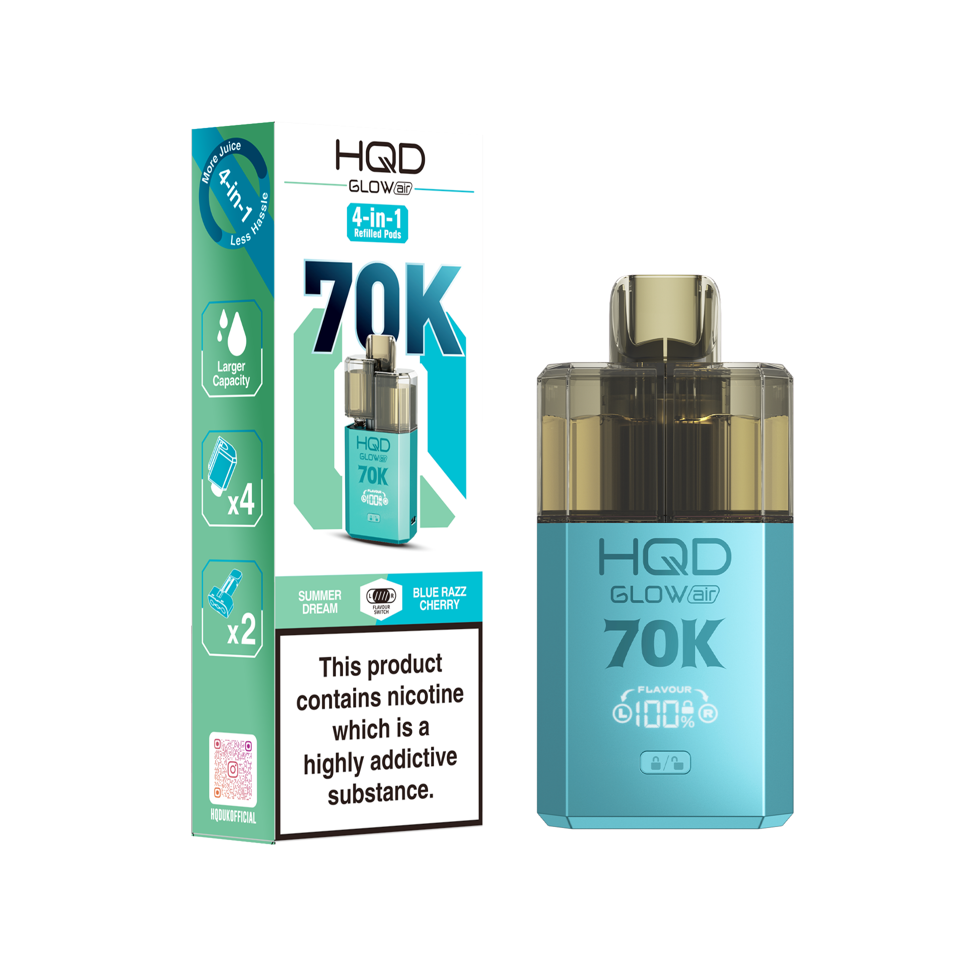 HQD Glow Air 70K Prefilled Pod Vape Kit Box of 5