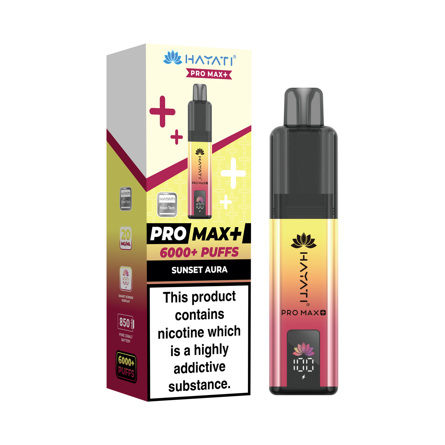 Buy Hayati Pro Max Plus 6000 Prefilled Vape Box of 5 Sunset Aura