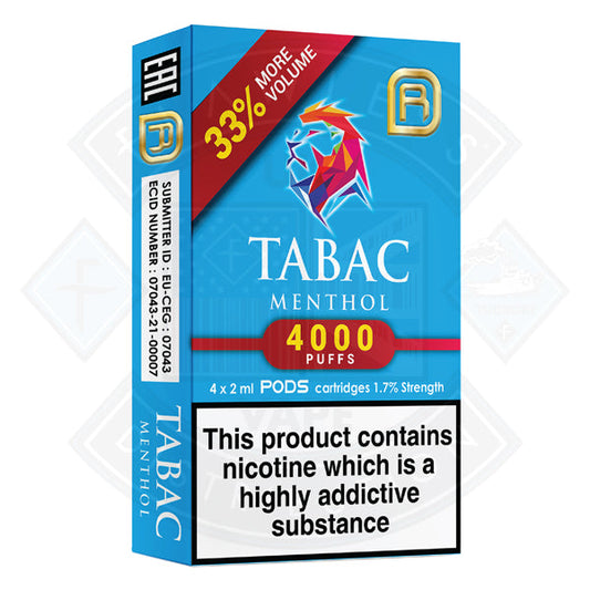 Buy Tabac NanoStix Pods- Menthol 4000puff 1.7%/ 4pack