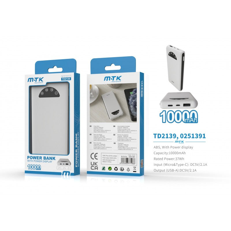 Buy TD2139 10000mAh Power Bank, 5V2A with LED indicator, White