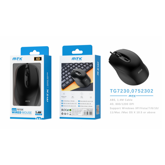 Buy TG7230 4D Wired Mouse, DPI 800/1200, 1.5M cable, Black