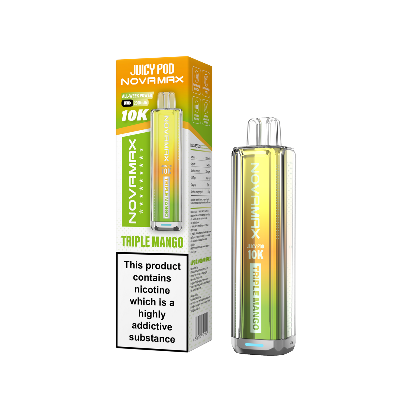 Buy Juicy Pod Novamax 10k Prefilled Pod Vape Kit Pack of 5 Triple Mango