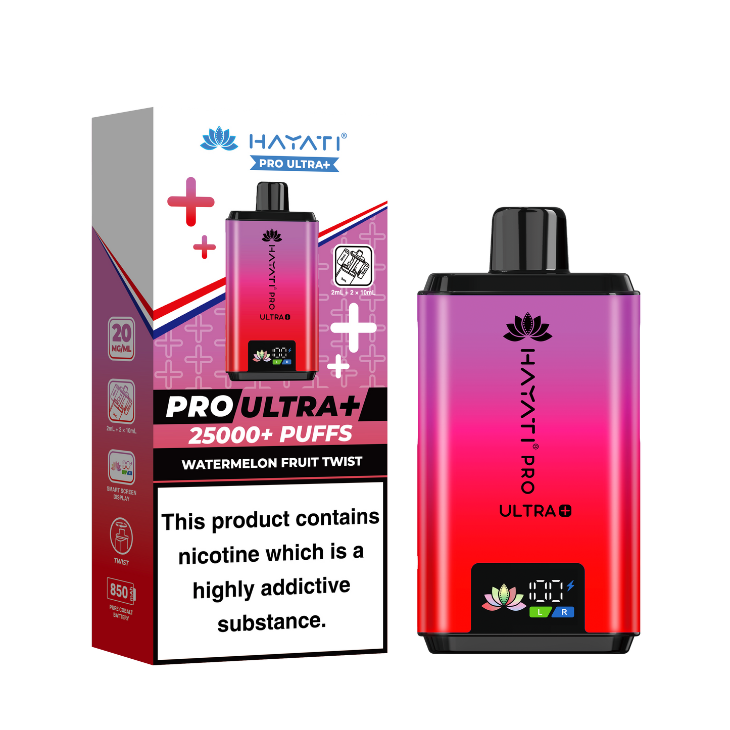 Buy Hayati Pro Ultra Plus 25k Prefilled Vape Kit Box of 5 Watermelon Fruit Twist