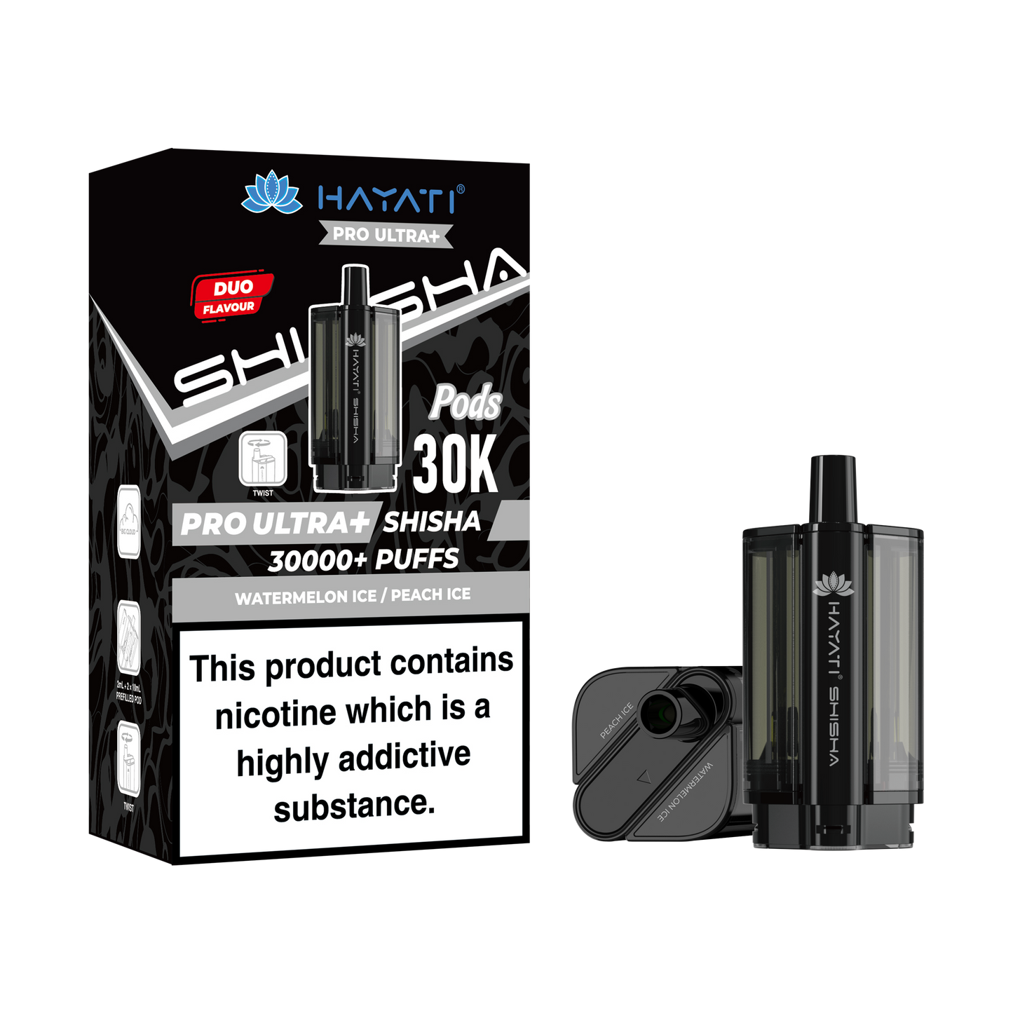 Buy Hayati Pro Ultra Plus Shisha 30k Prefilled Pods Box of 5 Watermelon Peach Ice