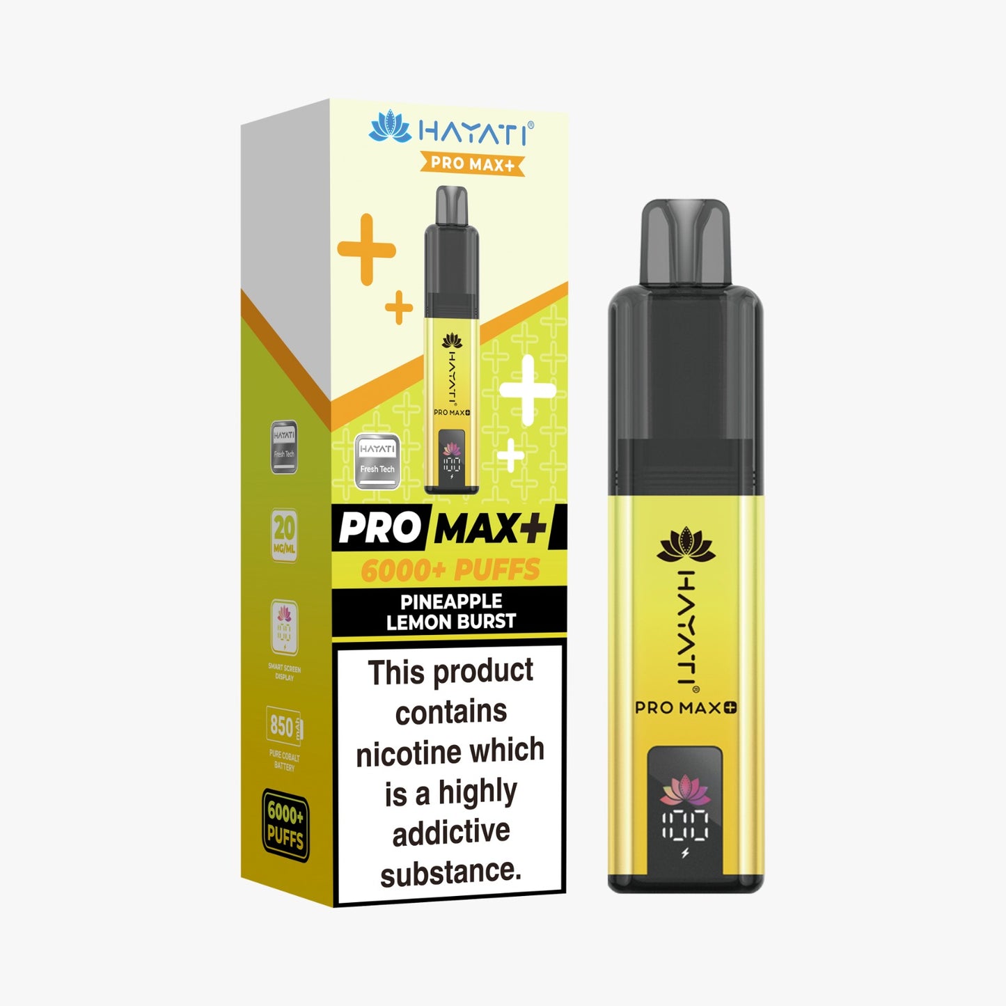Buy Hayati Pro Max Plus 6000 Prefilled Vape Box of 5 Pineapple Lemon Burst