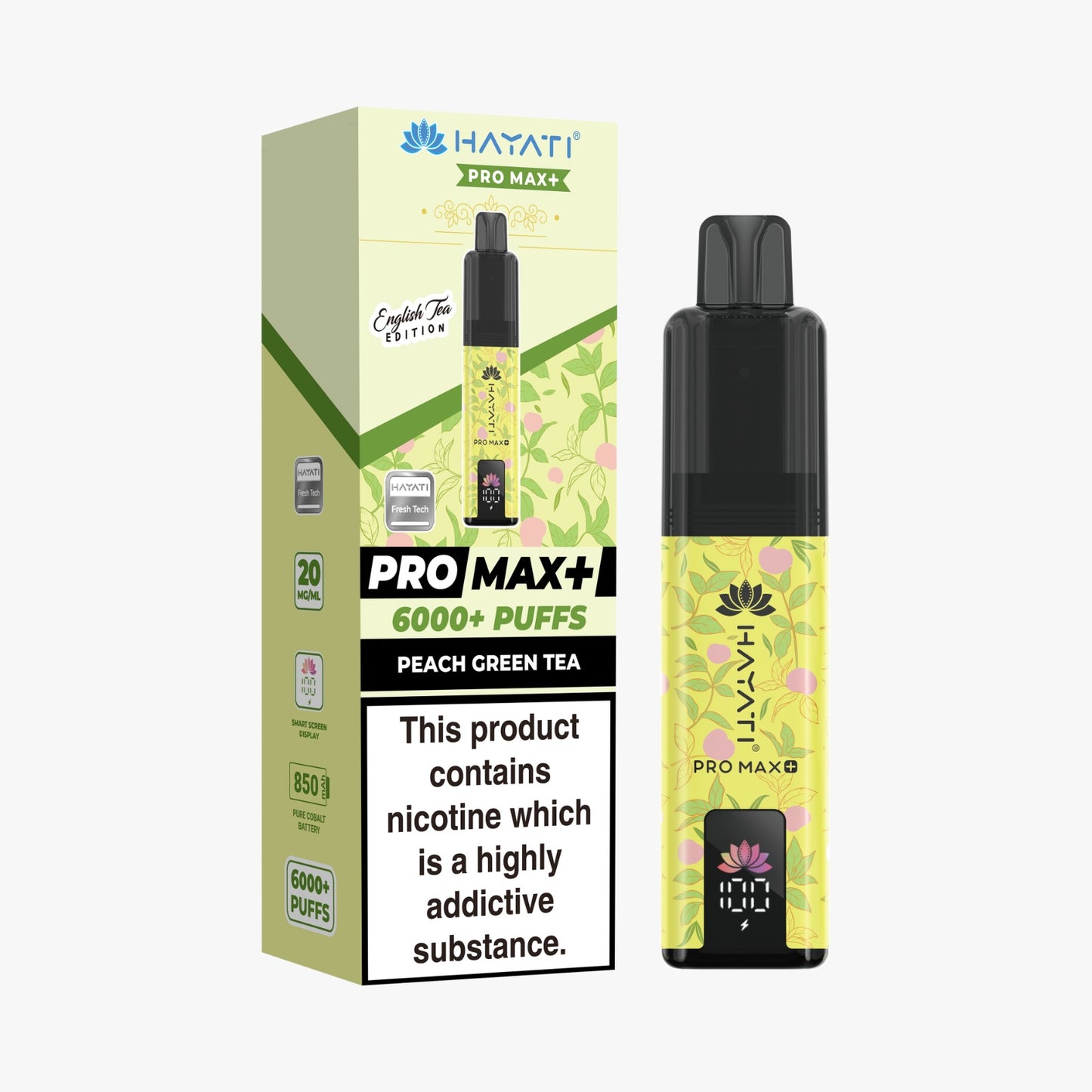 Buy Hayati Pro Max Plus 6000 Prefilled Vape Box of 5 Peach Green Tea