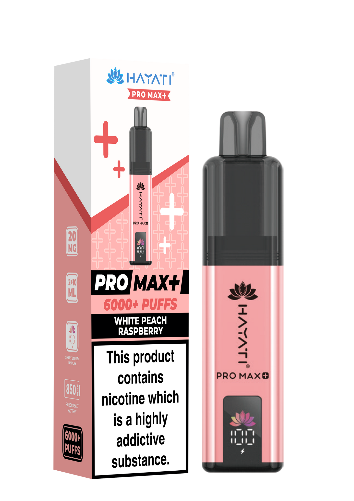 Buy Hayati Pro Max Plus 6000 Prefilled Vape Box of 5 White Peach Raspberry