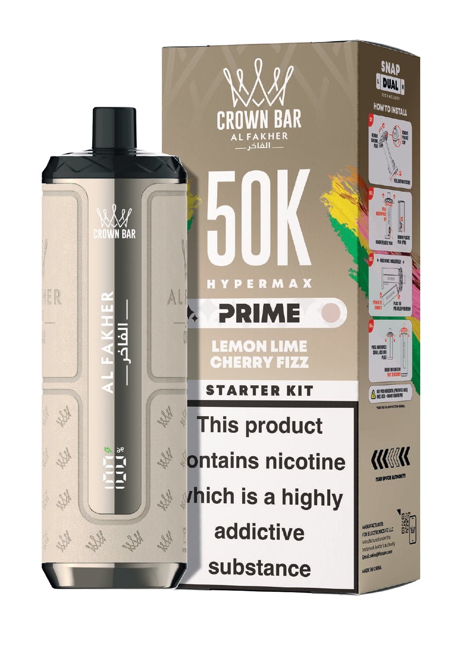 Buy Al Fakher 50k Hypermax Prime Pod Vape Kit Box of 5 Lemon Lime Cherry Fizz