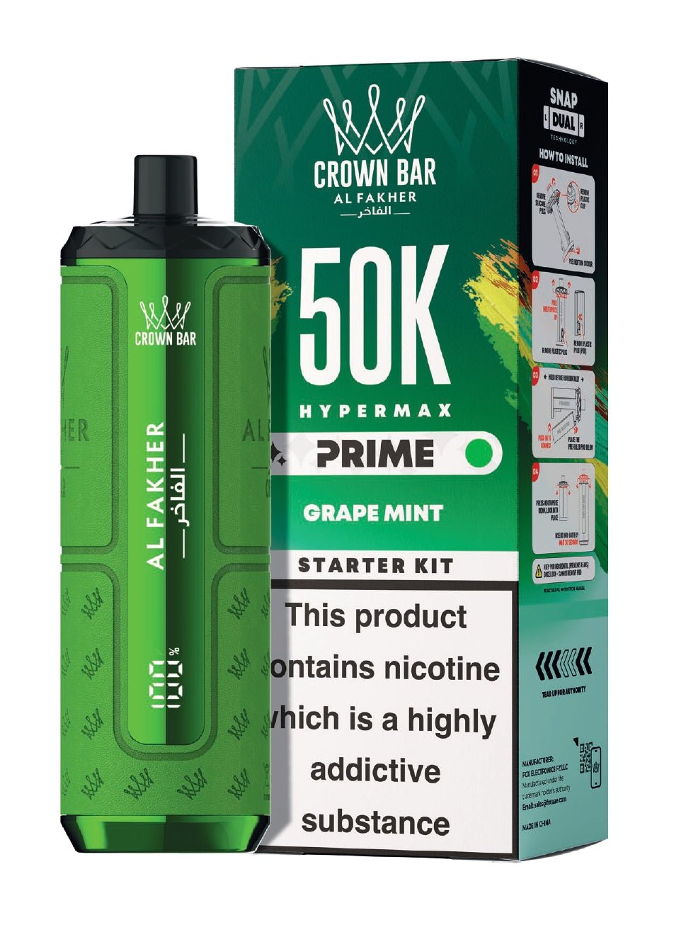 Buy Al Fakher 50k Hypermax Prime Pod Vape Kit Box of 5 Grape Mint