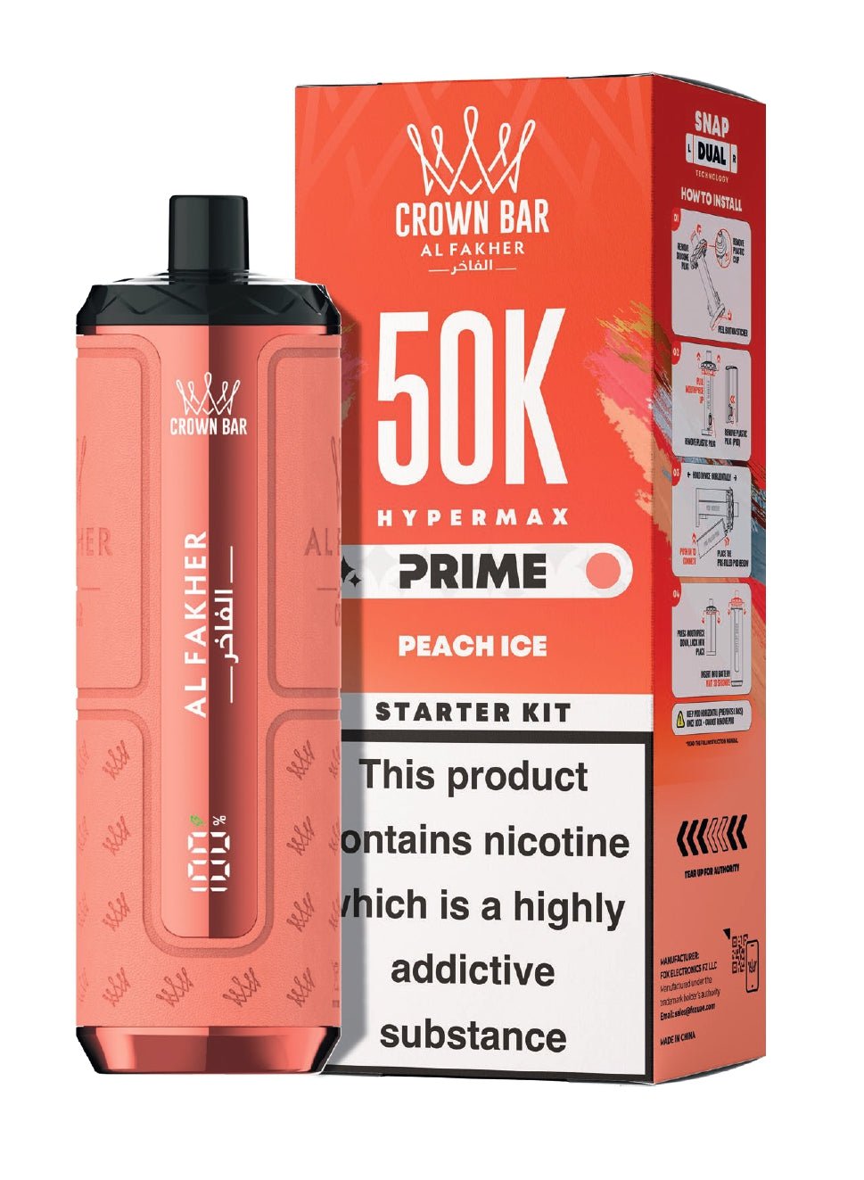 Buy Al Fakher 50k Hypermax Prime Pod Vape Kit Box of 5 Peach Ice