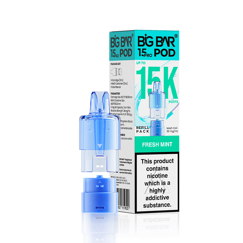 Big Bar 15000 Pro Prefilled Replacement Pods - Fresh Mint - vapeukwholesale
