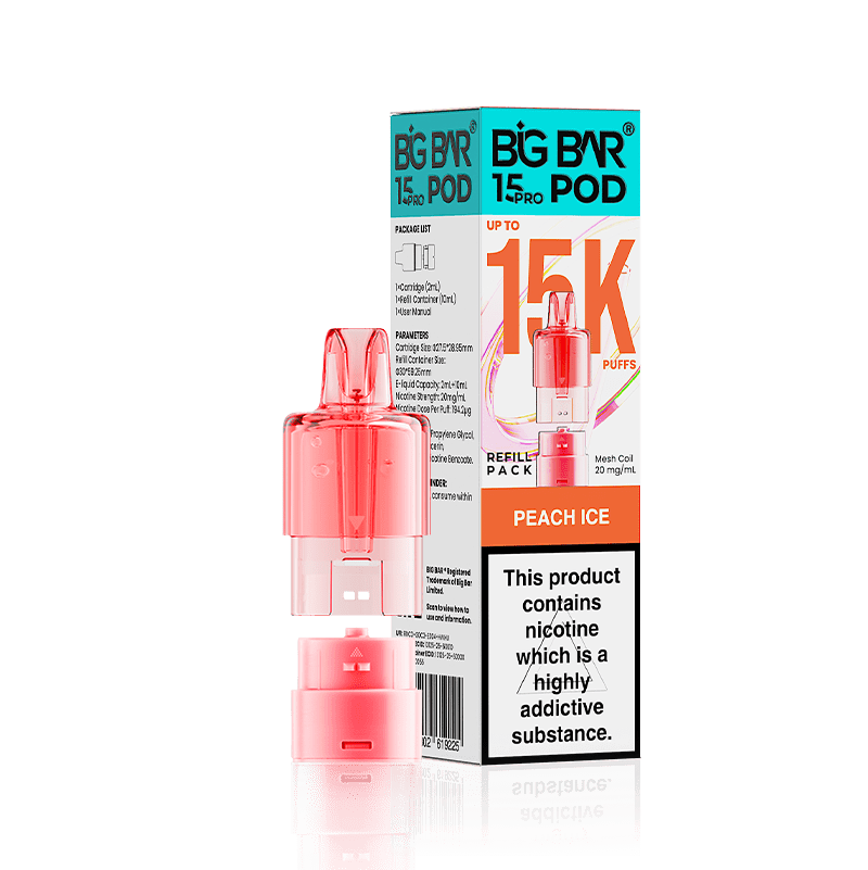 Big Bar 15000 Pro Prefilled Replacement Pods - Peach Ice - vapeukwholesale