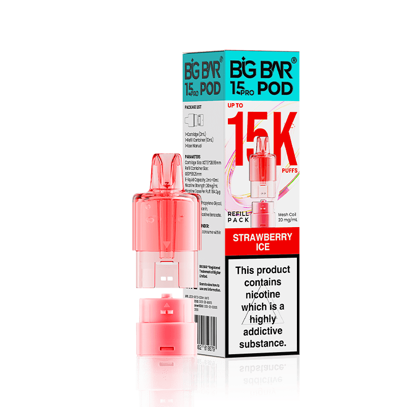 Big Bar 15000 Pro Prefilled Replacement Pods - Strawberry Ice - vapeukwholesale