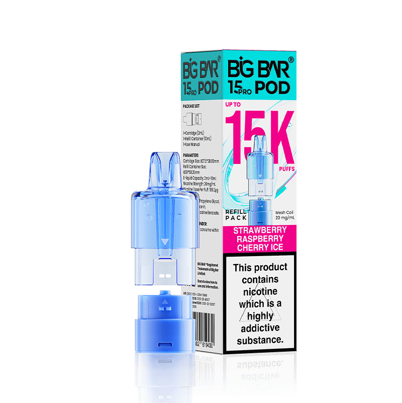 Big Bar 15000 Pro Prefilled Replacement Pods - Strawberry Raspberry Cherry Ice - vapeukwholesale