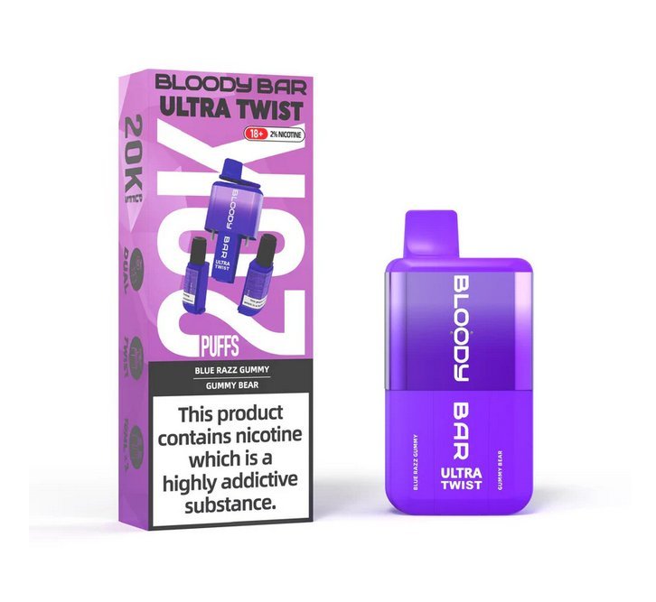 Buy Bloody Bar Ultra Twist 20000 Puffs Disposable Vape - Box of 5 Blue Razz Gummy Gummy Bear