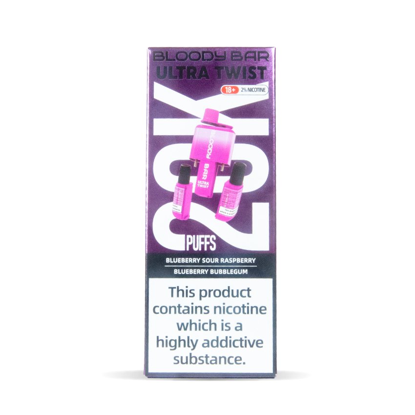 Buy Bloody Bar Ultra Twist 20000 Puffs Disposable Vape - Box of 5 Blue Sour Raspberry Blueberry Bubblegum