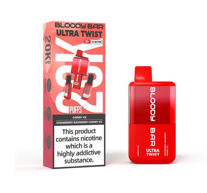Buy Bloody Bar Ultra Twist 20000 Puffs Disposable Vape - Box of 5 Cherry Ice Strawberry Raspberry