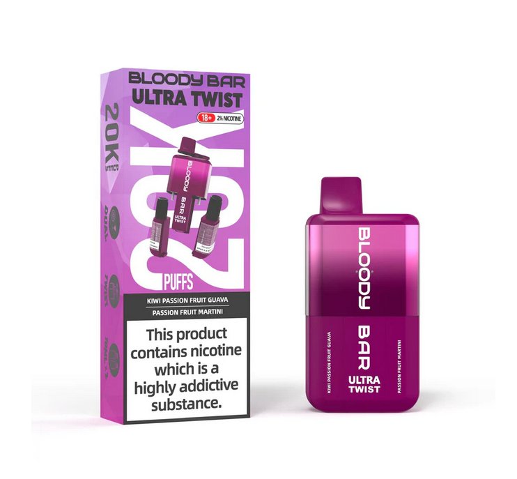 Buy Bloody Bar Ultra Twist 20000 Puffs Disposable Vape - Box of 5 Kiwi Passion Fruit Guava Passion Fruit Martini