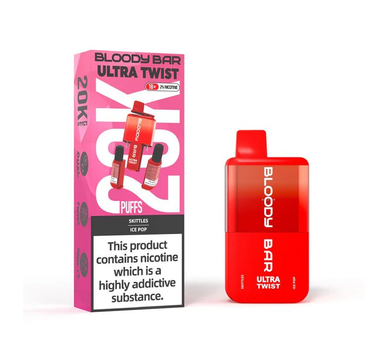 Buy Bloody Bar Ultra Twist 20000 Puffs Disposable Vape - Box of 5 Skittles Ice Pop
