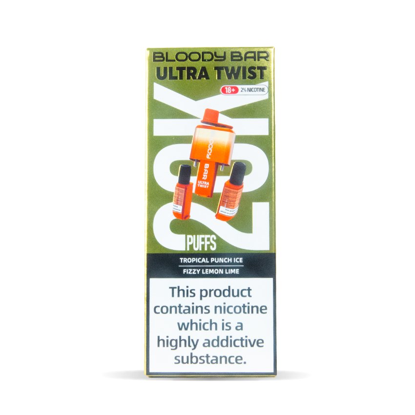 Buy Bloody Bar Ultra Twist 20000 Puffs Disposable Vape - Box of 5 Tropical Punch Ice Fizzy Lemon Lime