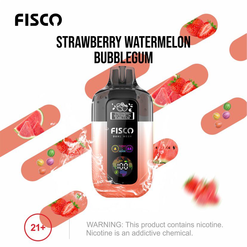 Buy Fisco Point Pro 7000 Disposable Vape - Box of 5 Strawberry Watermelon Bubble Gum