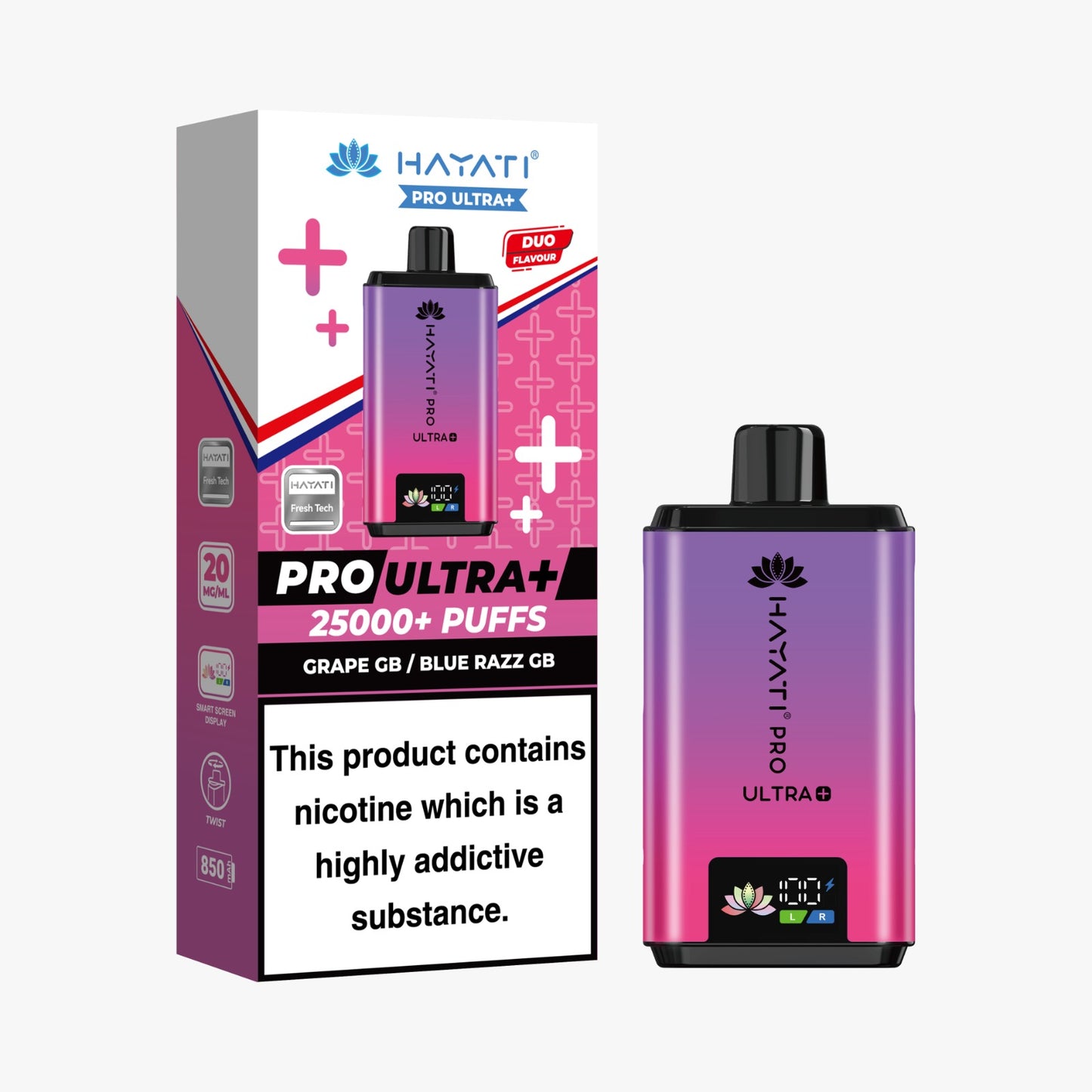 Buy Hayati Pro Ultra Plus 25k Prefilled Vape Kit Box of 5 Grape GB Blue Razz GB