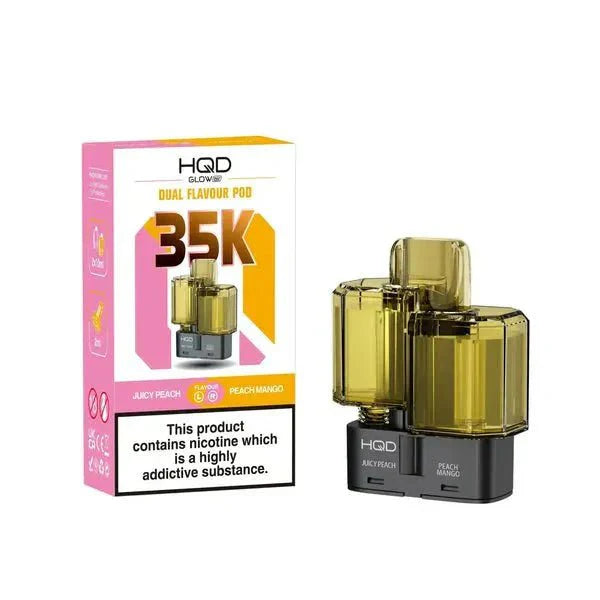HQD Glow Air 35K Prefilled Pods - Juicy Peach/Peach Mango Ice - vapeukwholesale