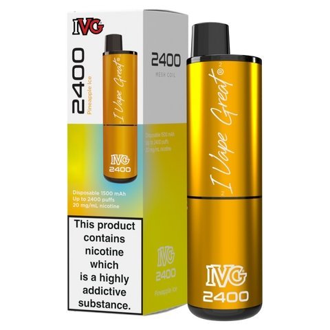 Buy IVG 2400 Disposable Vape Pod Puff Bar Box of 5 Pineapple Ice