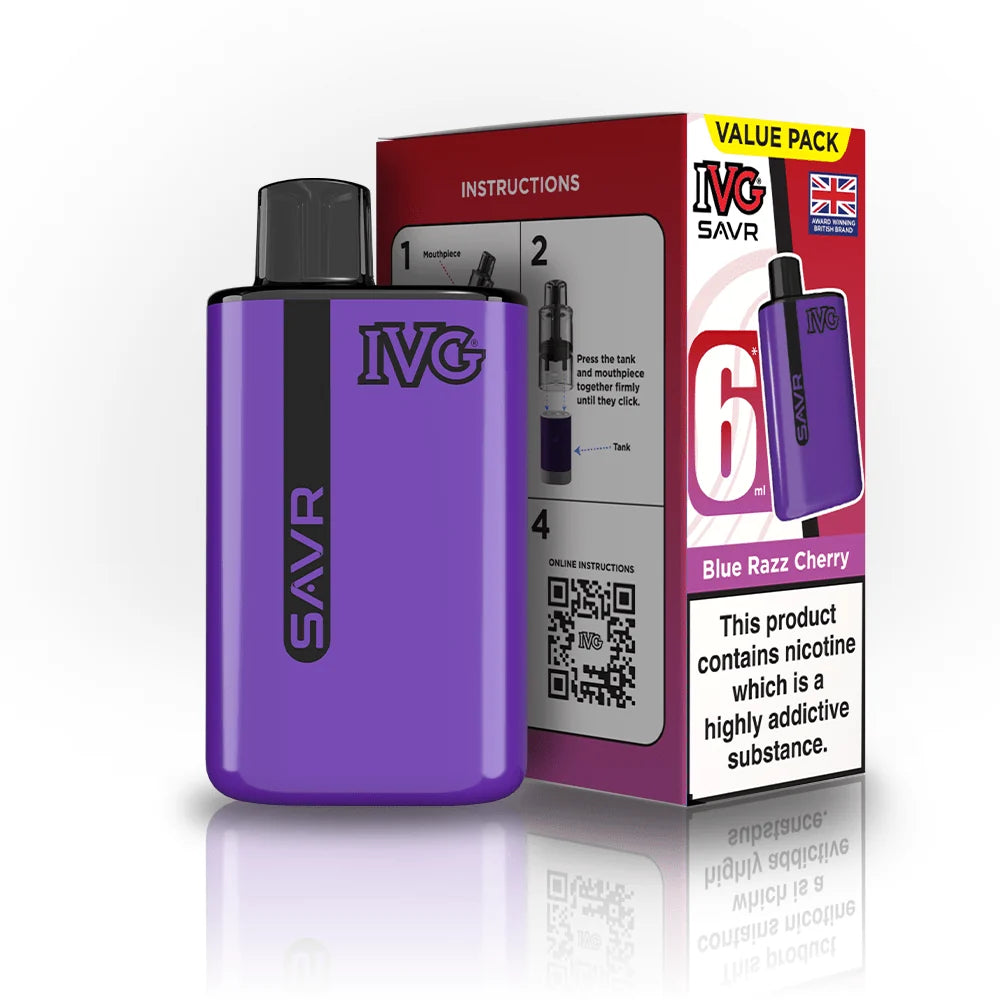Buy IVG SAVR 3000 Vape Kit Box of 5 Blue Razz Cherry