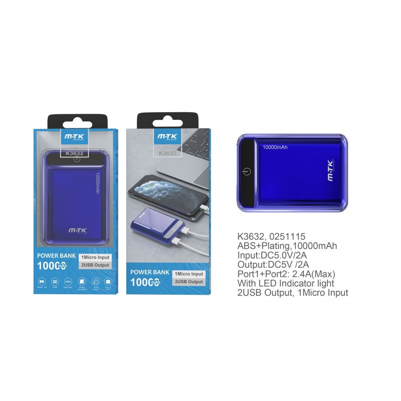 Buy K3632 Power Bank PocketStation 10000mAh, 2USB with LED Indicator, Blue