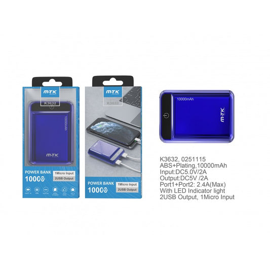 Buy K3632 Power Bank PocketStation 10000mAh, 2USB with LED Indicator, Blue