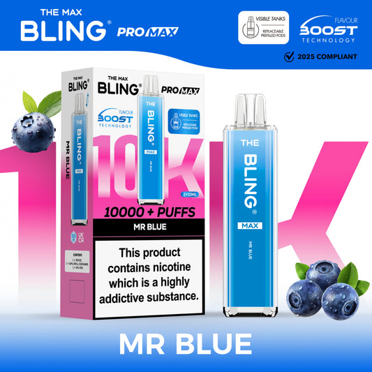 Buy The Crystal Bling Max 10000 Prefilled Vape Pod Kit Box of 5 Mr Blue
