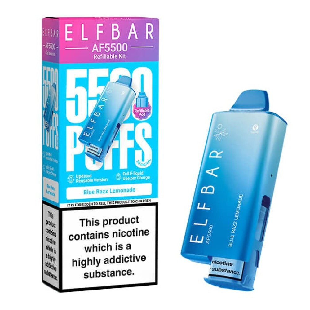 Buy Elf Bar AF5500 Prefilled Vape Kit Box of 5 Blue Razz Lemonade