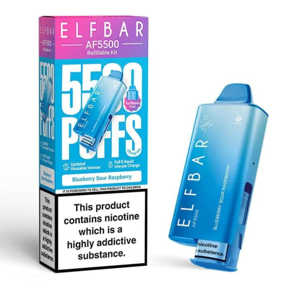Buy Elf Bar AF5500 Prefilled Vape Kit Box of 5 Blueberry Sour Raspberry