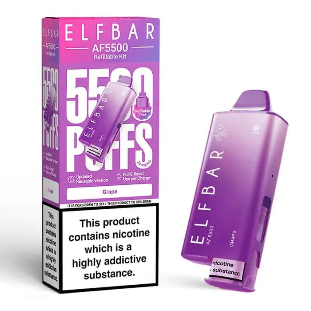 Buy Elf Bar AF5500 Prefilled Vape Kit Box of 5 Grape