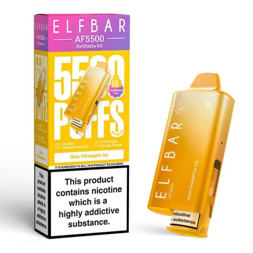 Buy Elf Bar AF5500 Prefilled Vape Kit Box of 5 Sour Pineapple Ice