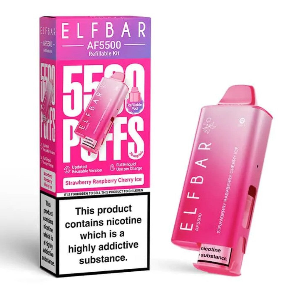 Buy Elf Bar AF5500 Prefilled Vape Kit Box of 5 Strawberry Raspberry Cherry Ice